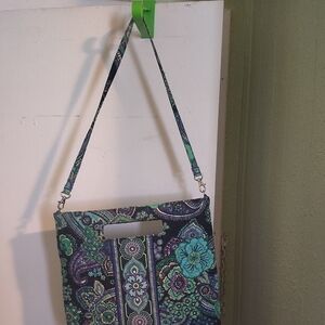 Vera Bradley Blue and Green Quilted Tote with Adjustable Strap